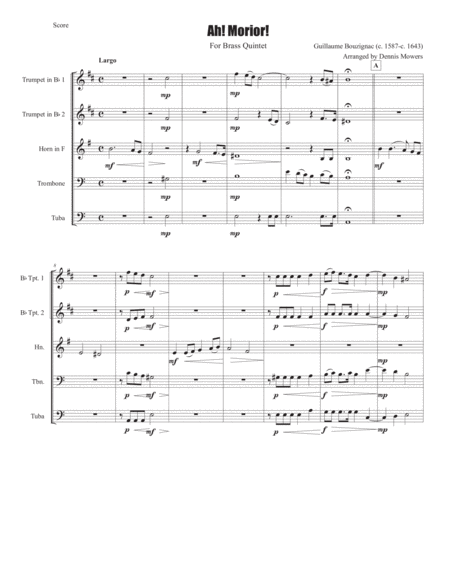 "Ah! Morior!" for Brass Quintet - Guillaume Bouzignac image number null