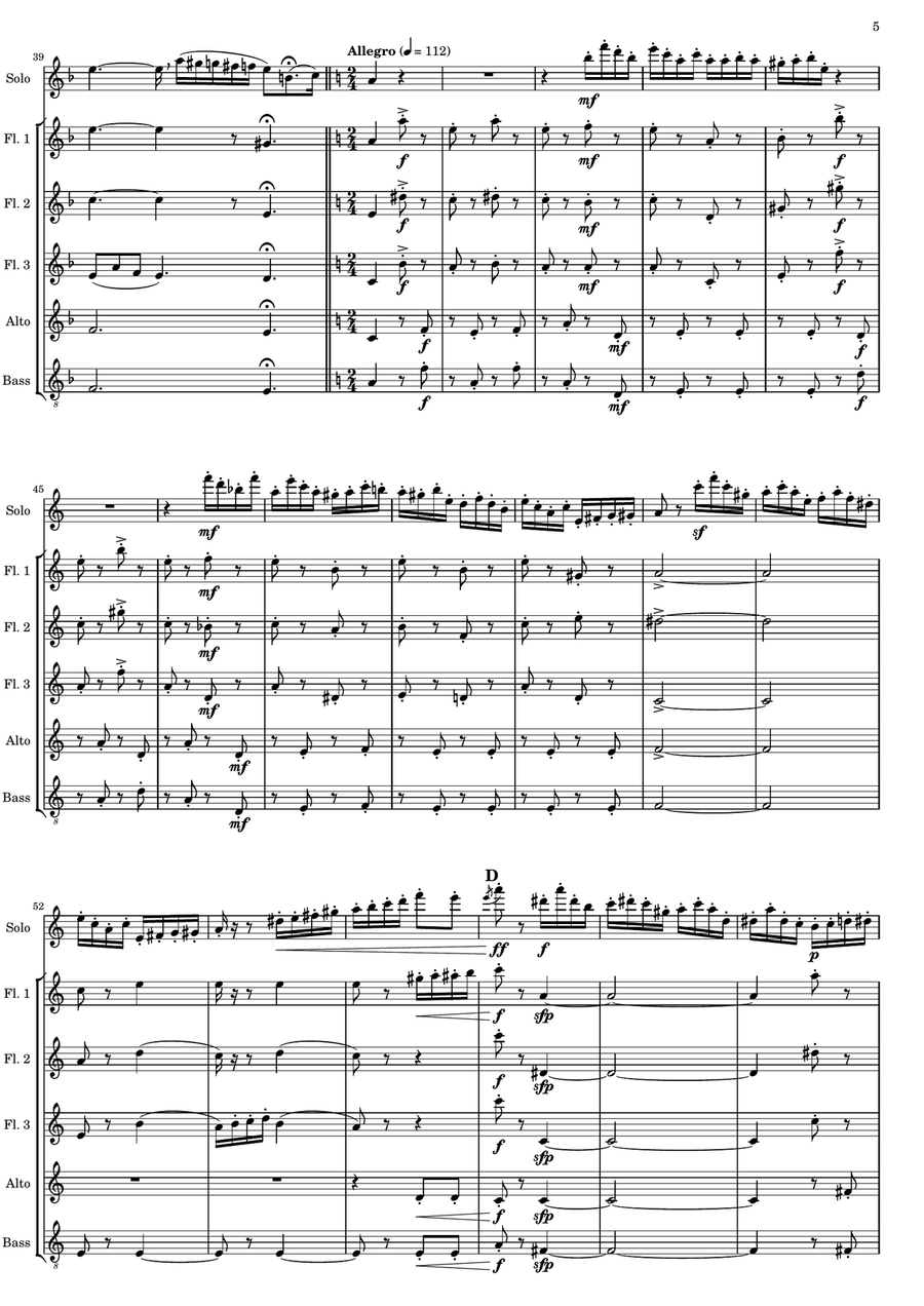 Ballade Op. 288 for flute and orchestra, arranged for flute quintet or flute choir Woodwind Quintet scores gallery preview page 5