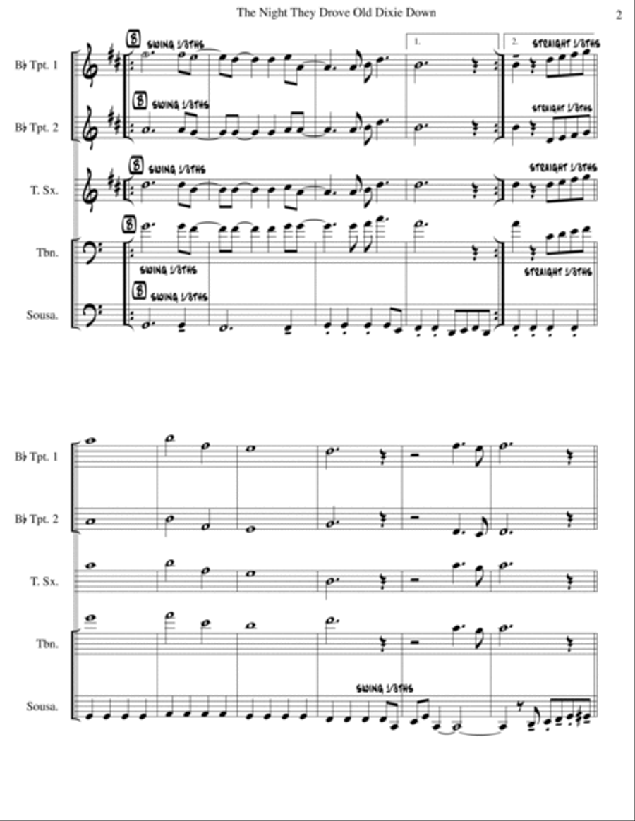 The Night They Drove Old Dixie Down Tenor Saxophone scores gallery preview page 3