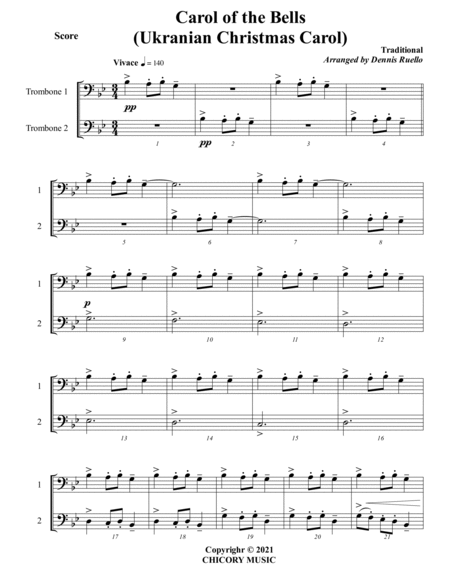 Carol of the Bells (Ukrainian Carol) - Trombone Duet - Intermediate image number null