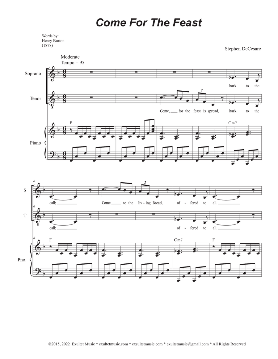 Come For The Feast (2-part choir - (Soprano and Tenor) 2-Part scores gallery preview page 1