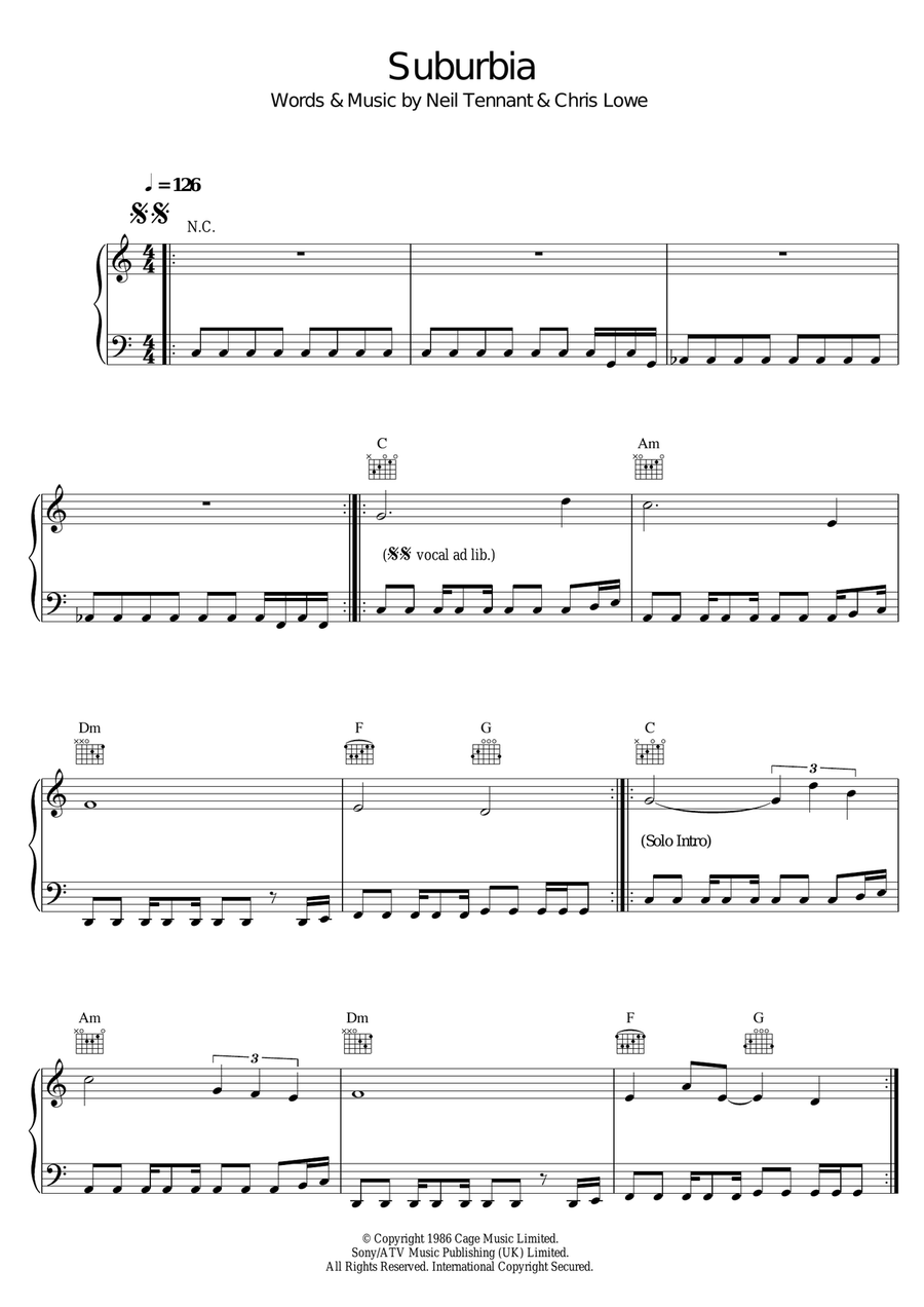 Suburbia Piano, Vocal scores gallery preview page 1