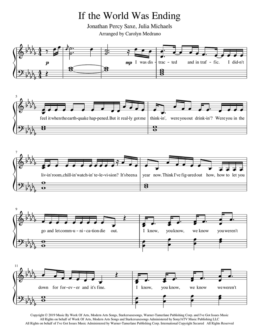 If The World Was Ending Piano Solo scores gallery preview page 1