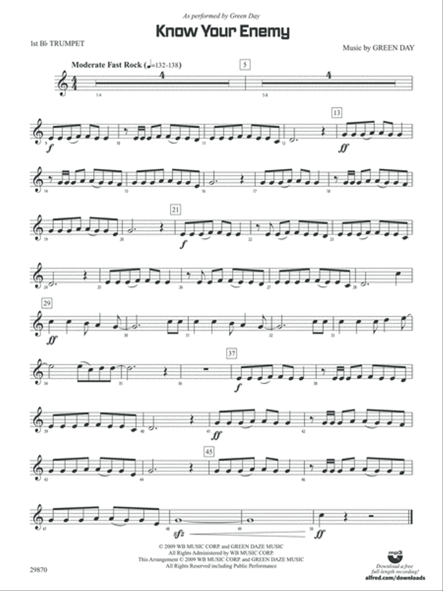 Know Your Enemy: 1st B-flat Trumpet Concert Band scores gallery preview page 1