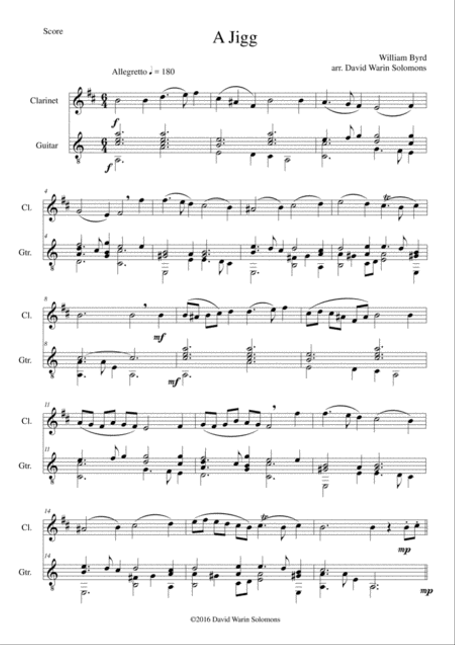 Byrd's Jigg for clarinet and guitar Clarinet scores gallery preview page 1