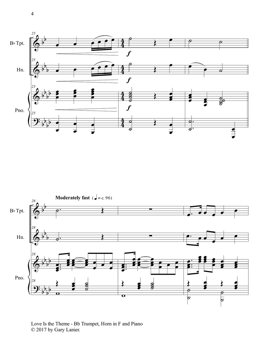 LOVE IS THE THEME (Trio – Bb Trumpet, Horn in F & Piano with Score/Parts) Brass Duet scores gallery preview page 5
