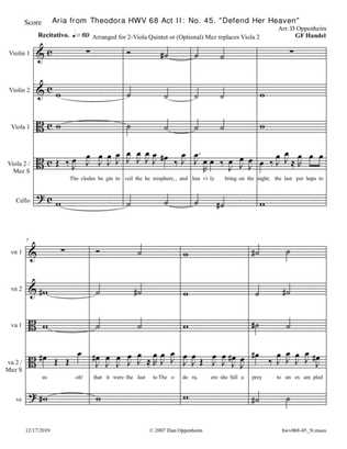 Handel: Aria from Theodora HWV 68 Act II (No. 45) "Defend Her Heaven". Arranged for 2-Viola Quintet