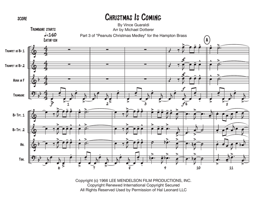 Christmas Is Coming from A CHARLIE BROWN CHRISTMAS Brass Ensemble scores gallery preview page 2