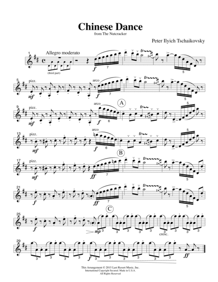 Chinese Dance from The Nutcracker for Piano Quartet (Violin, Viola, Cello, Piano) Set of 4 Parts