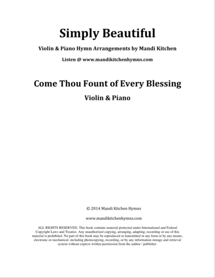 Come Thou Fount of Every Blessing (Violin & Piano) Violin Solo scores gallery preview page 1