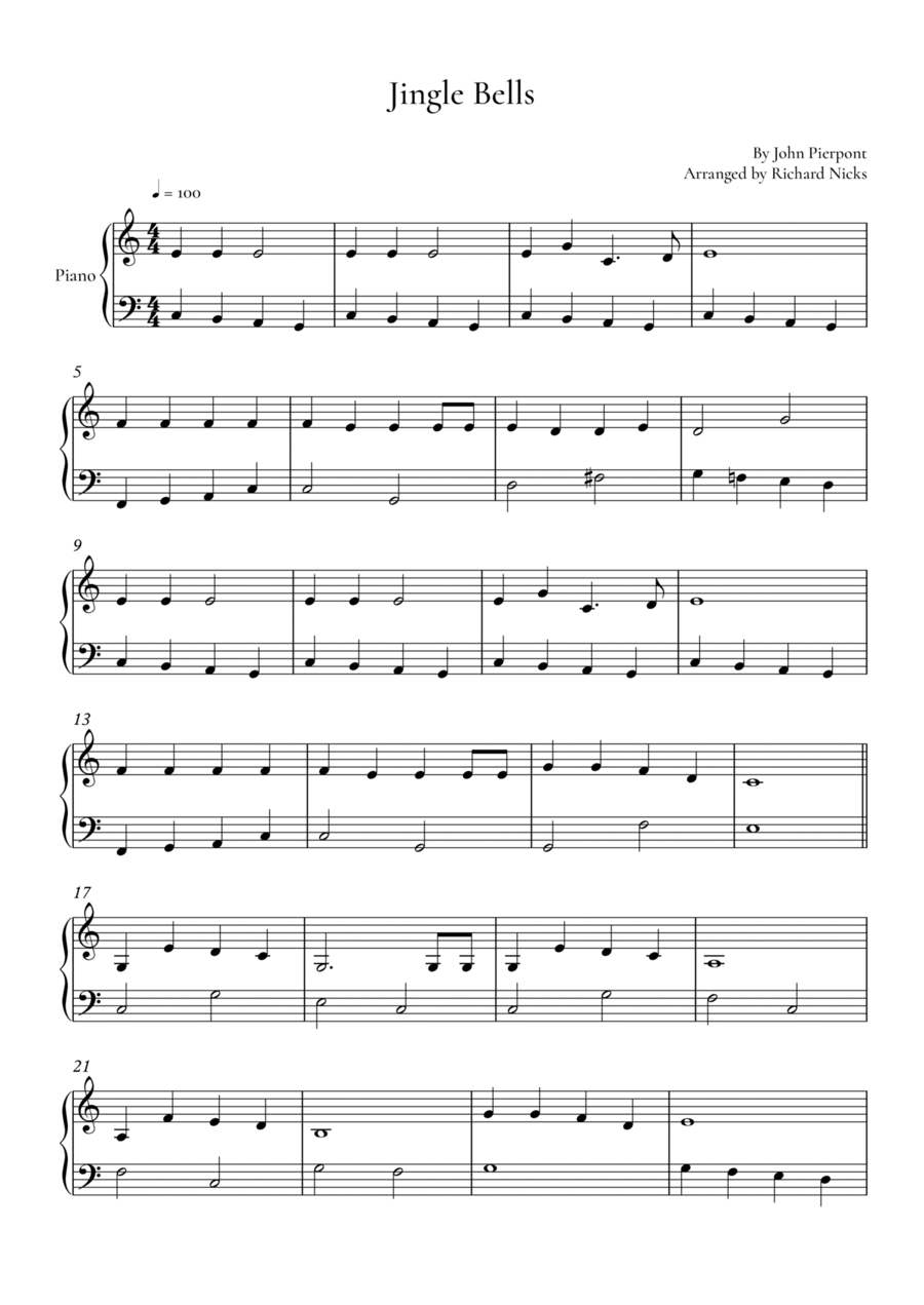 Jingle Bells Easy Piano scores gallery preview page 1