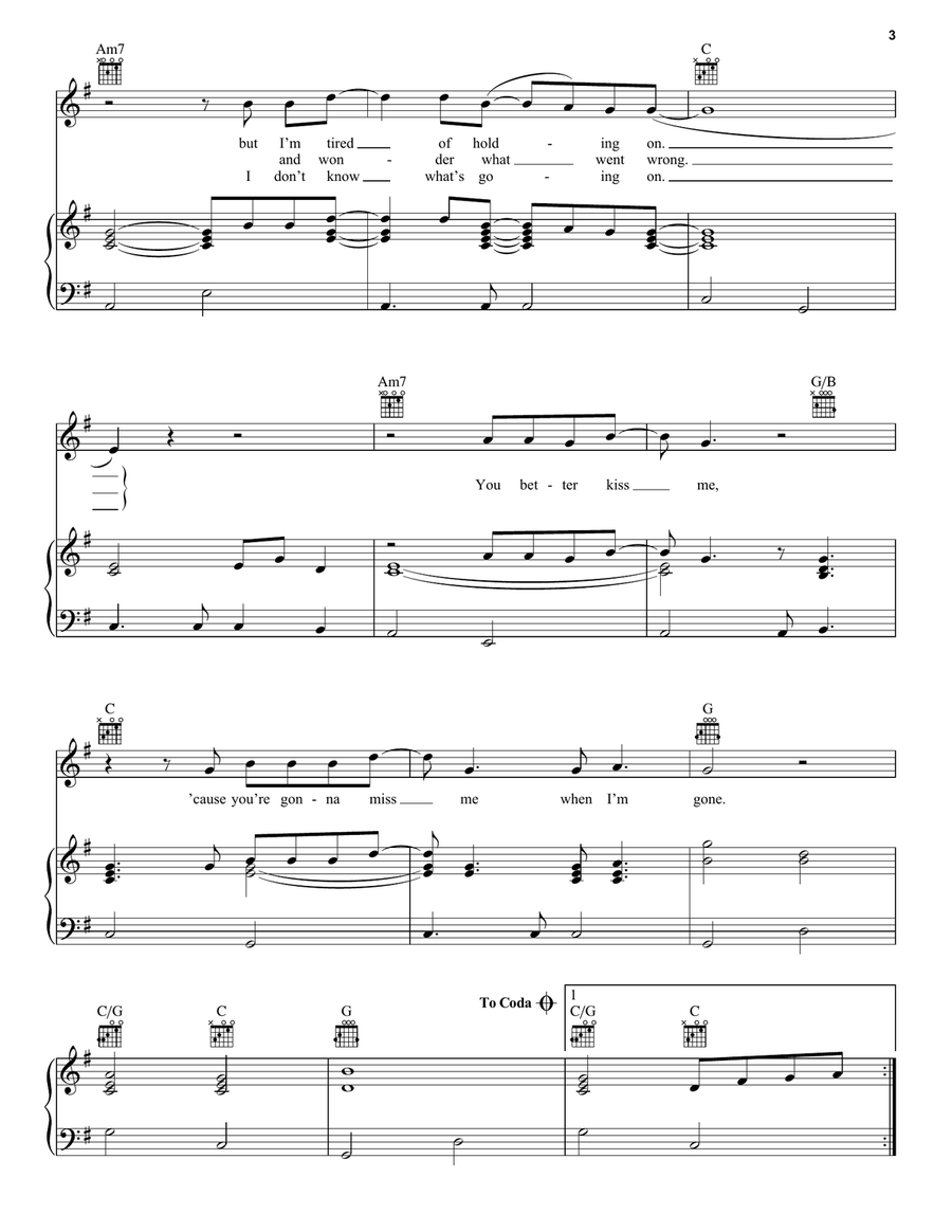 You're Gonna Miss Me When I'm Gone Piano, Vocal, Guitar scores gallery preview page 3