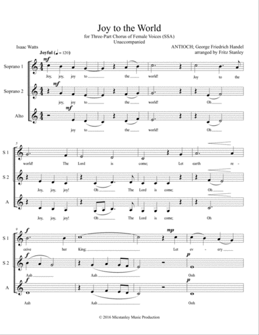 JOY TO THE WORLD - SSA A Cappella SSA scores gallery preview page 2
