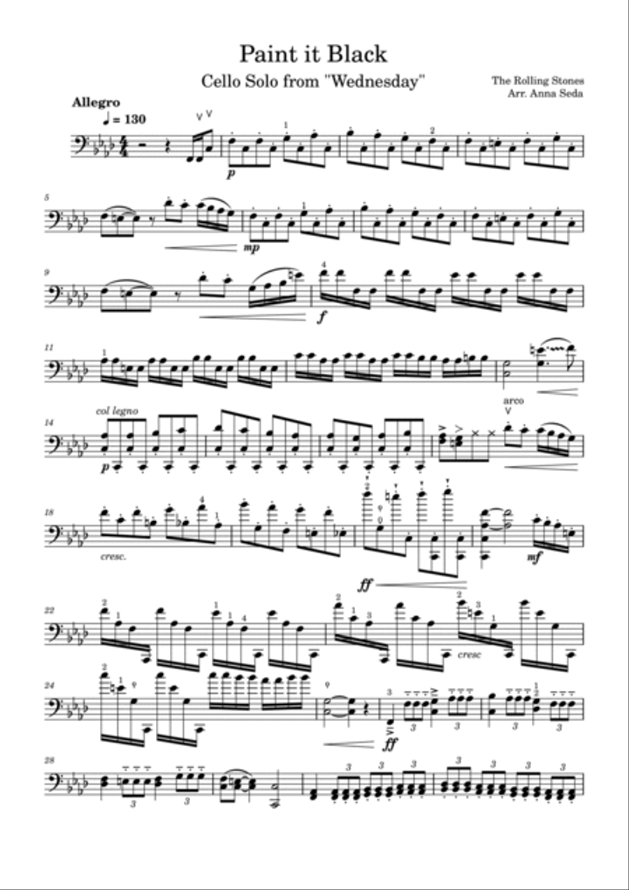 Paint It, Black Cello Solo scores gallery preview page 2