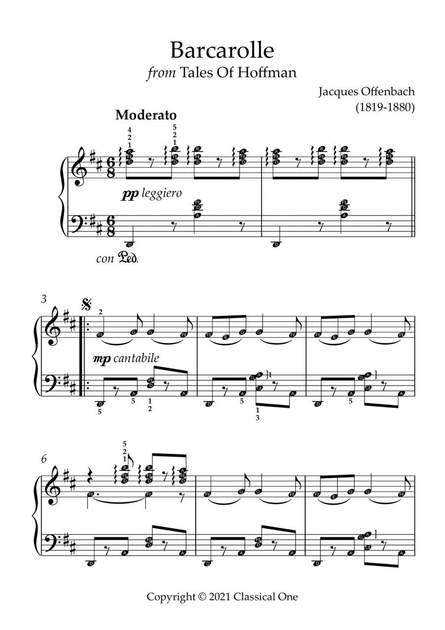 Offenbach - Barcarolle(With Note name) Offenbach - Barcarolle(With Note name) Easy Piano scores gallery preview page 1