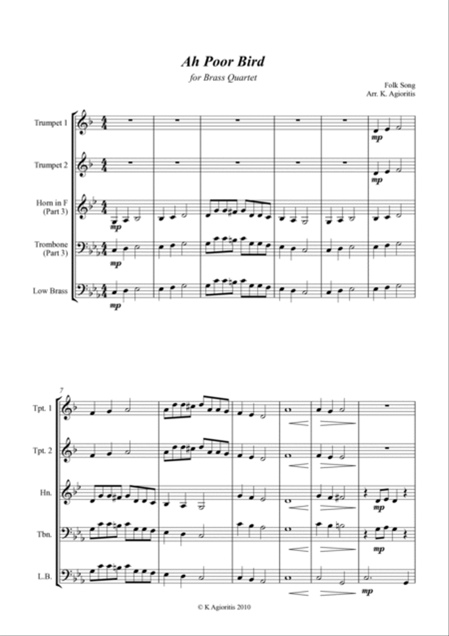 Ah Poor Bird - for Brass Quartet Brass Quartet scores gallery preview page 5
