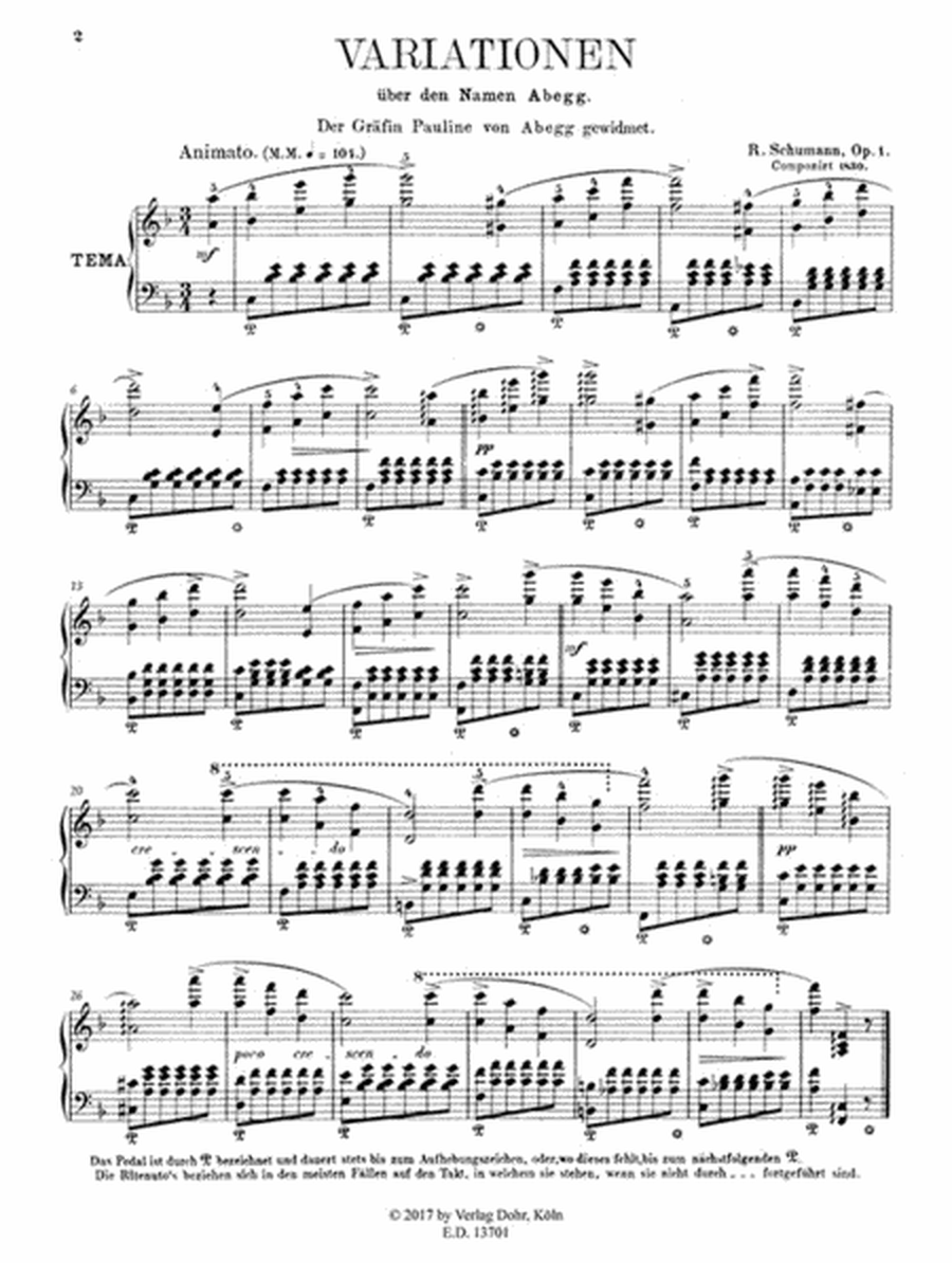 Variationen über den Namen "Abegg" op. 1 (Reprint der "Instruktiven Ausgabe" von Clara Schumann)