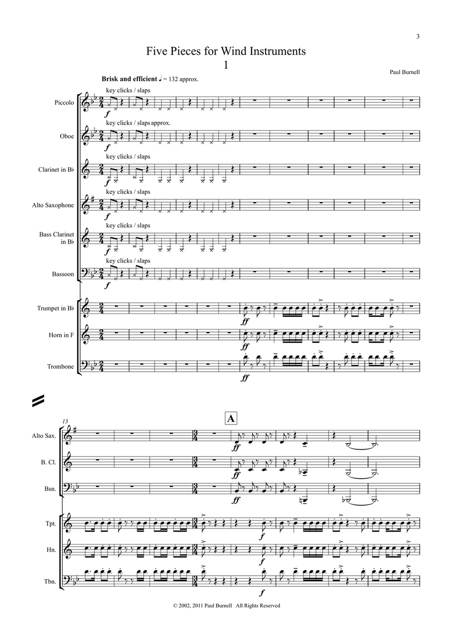 Five Pieces for Wind Instruments Large Ensemble scores gallery preview page 3