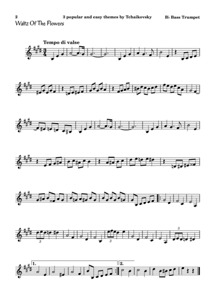3 popular and easy themes by Tchaikovsky with accompaniment and chord symbols for B♭ Bass Trumpet image number null