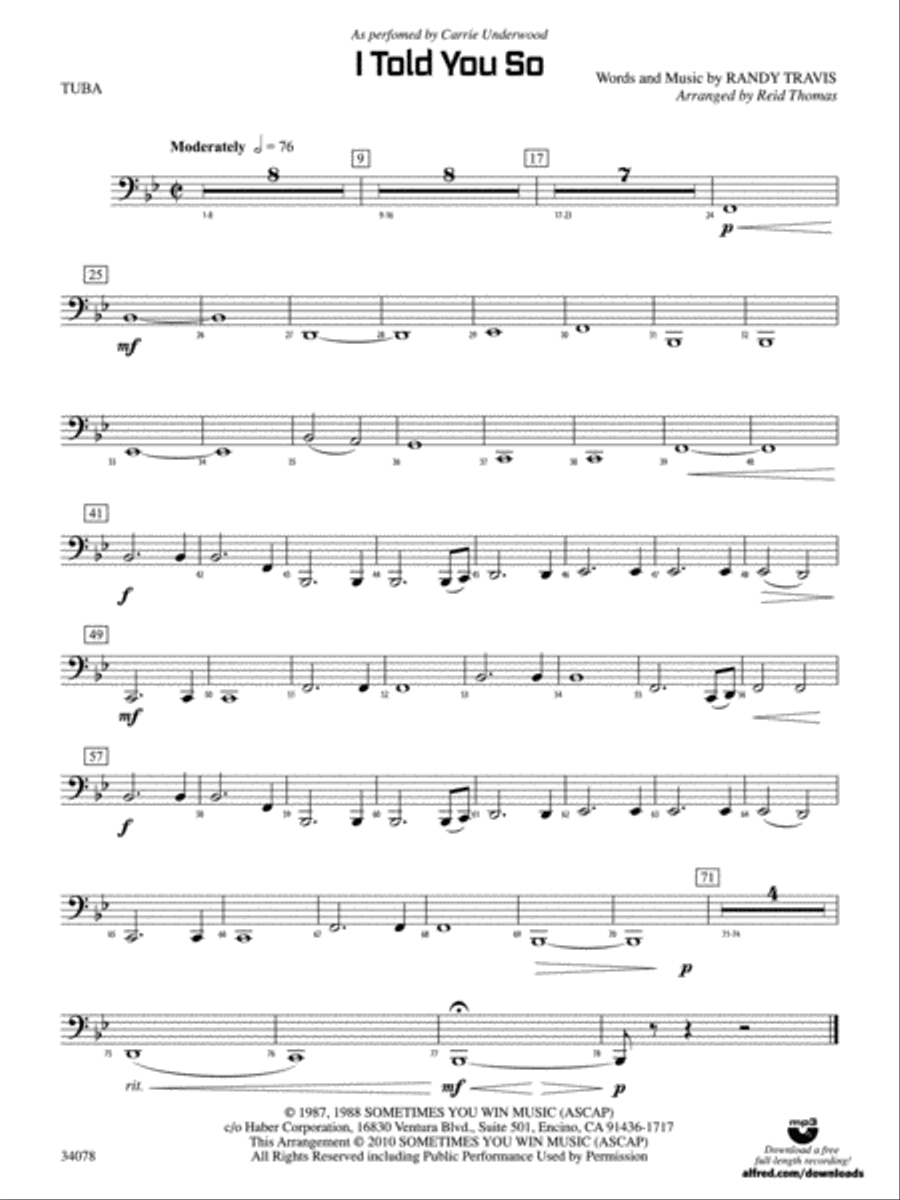 I Told You So: Tuba I Told You So: Tuba Concert Band scores gallery preview page 1