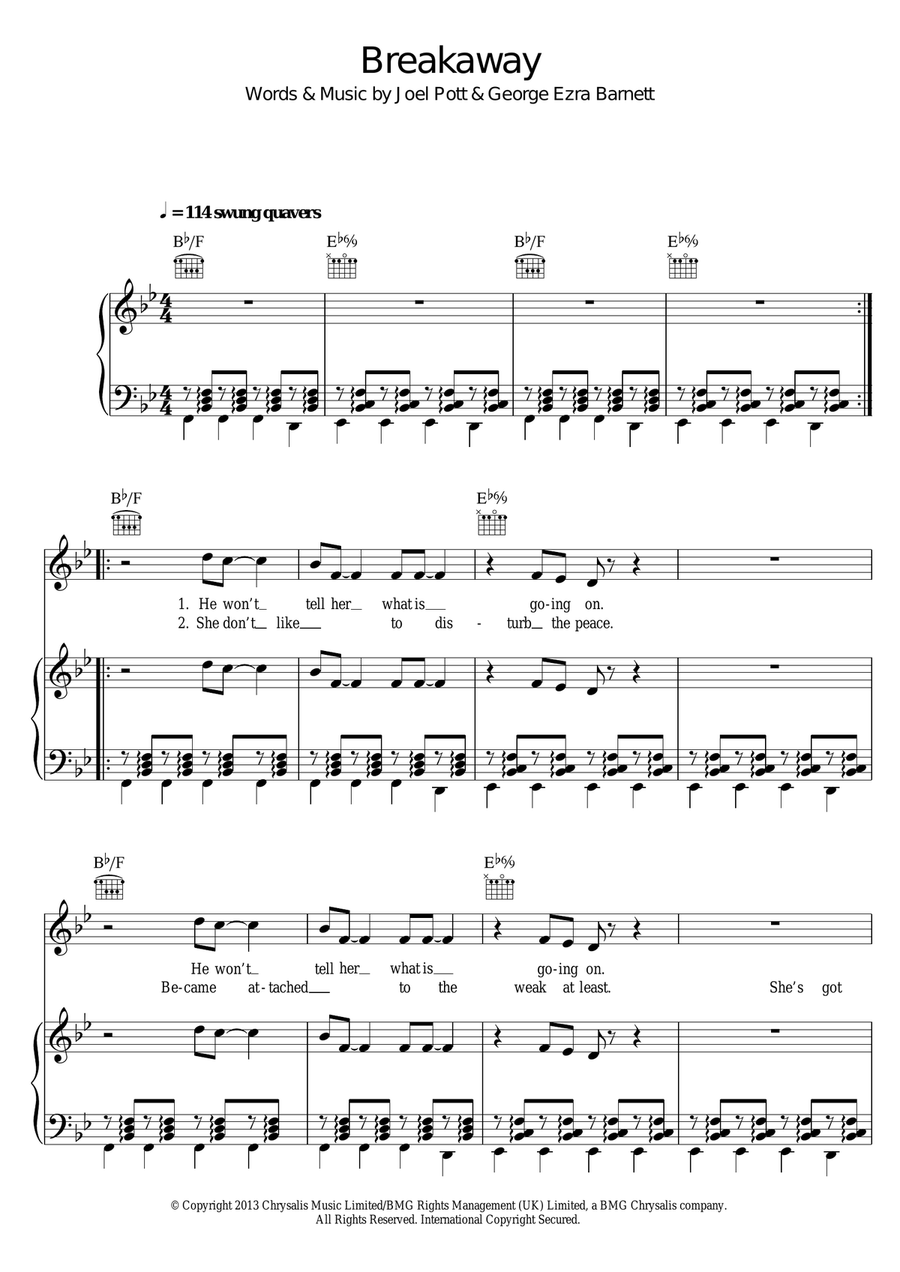 Breakaway Piano, Vocal, Guitar scores gallery preview page 1
