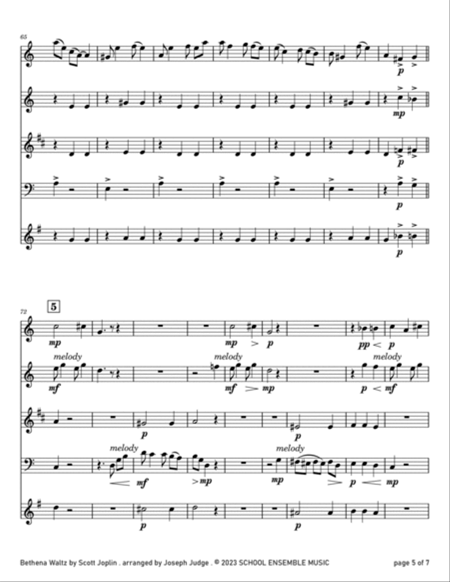 Bethena Waltz by Joplin for Woodwind Quartet in Schools Bethena Waltz by Joplin for Woodwind Quartet in Schools Woodwind Quartet scores gallery preview page 5