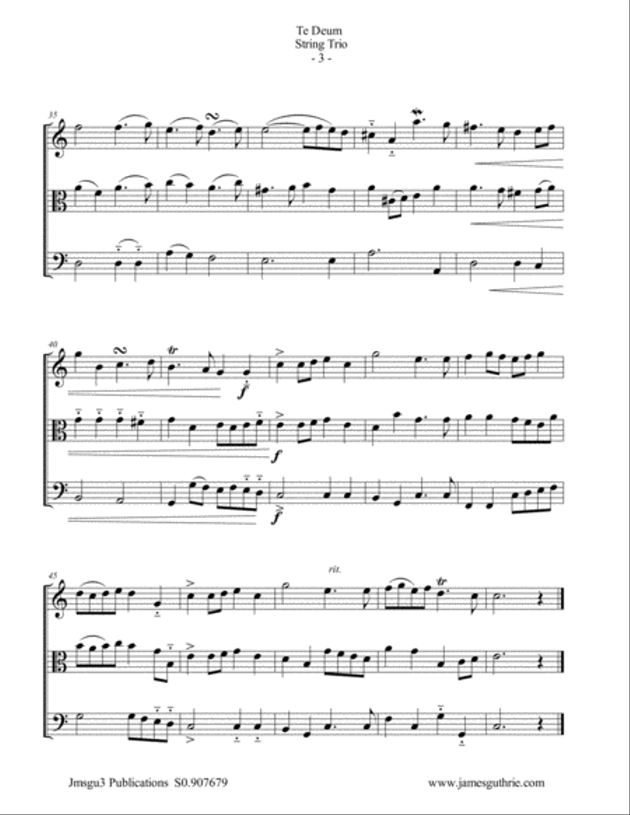 Charpentier: Te Deum Prelude for String Trio String Trio scores gallery preview page 3
