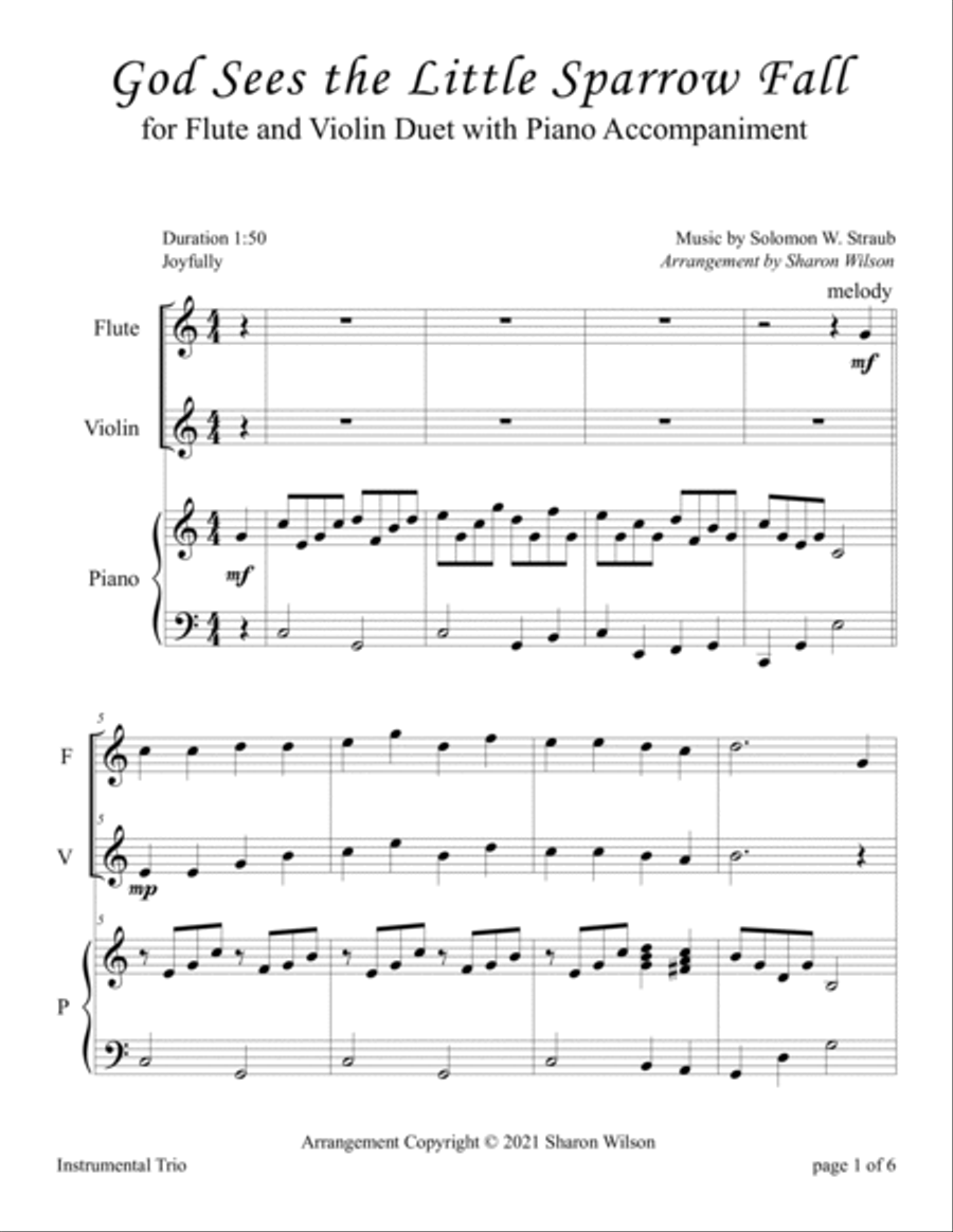 God Sees the Little Sparrow Fall (for Flute and/or Violin Duet with Piano Accompaniment) image number null