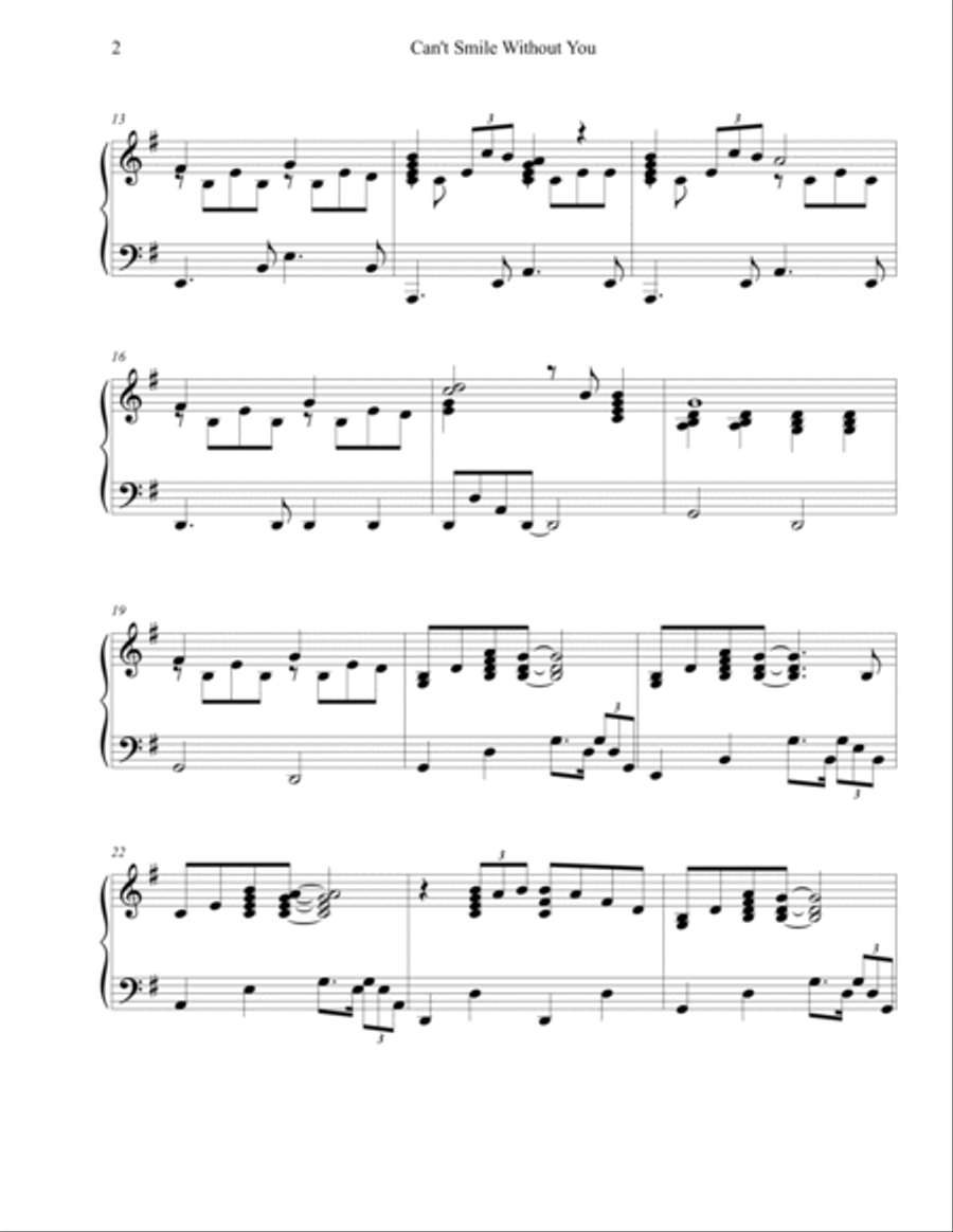 Can't Smile Without You Piano Solo scores gallery preview page 2