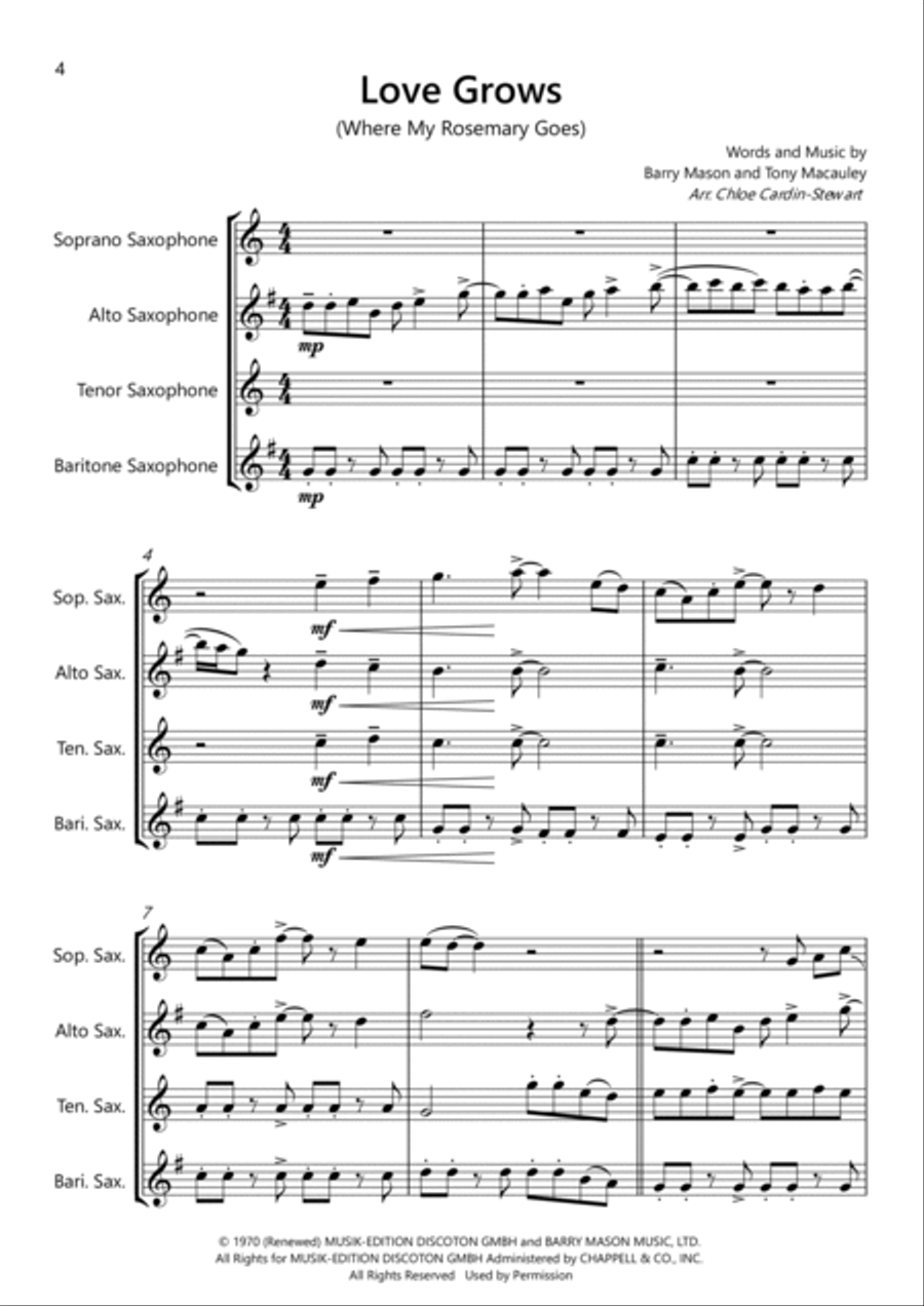 Love Grows (where My Rosemary Goes) Saxophone Quartet scores gallery preview page 4