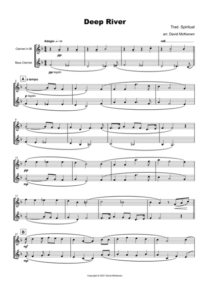 Deep River, Gospel Song for Clarinet and Bass Clarinet Duet