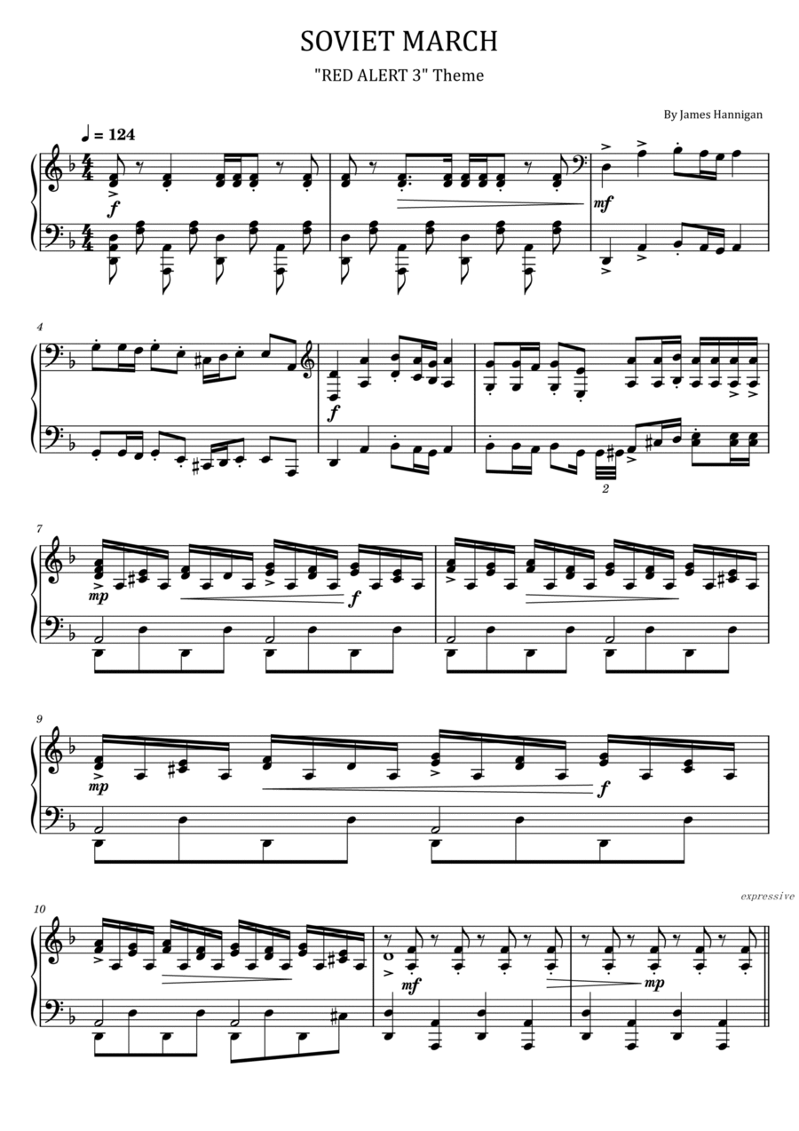 Red Alert 3 Theme Soviet March Piano Solo scores gallery preview page 1