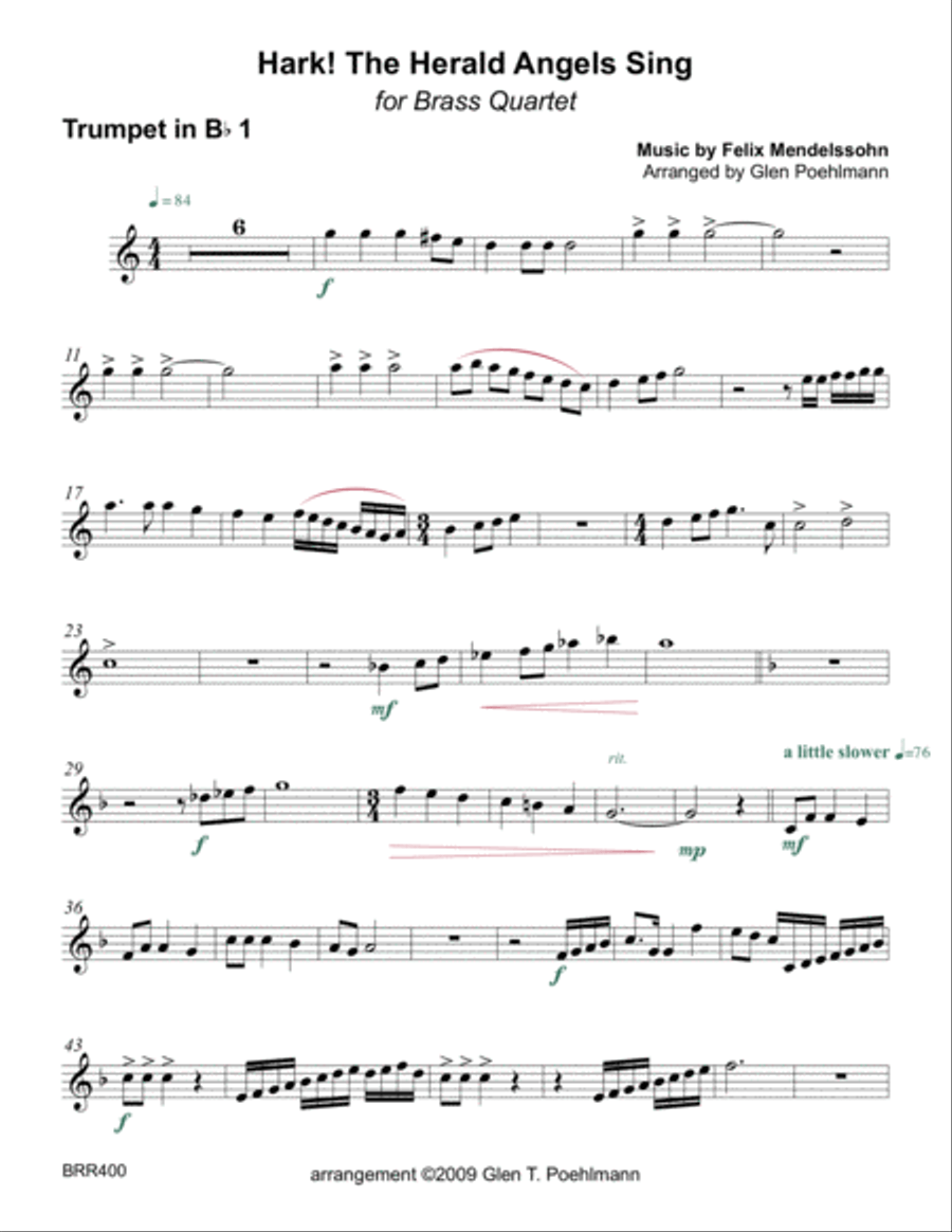 HARK THE HERALD ANGELS SING - BRASS QUARTET (unaccompanied) Brass Quartet scores gallery preview page 5