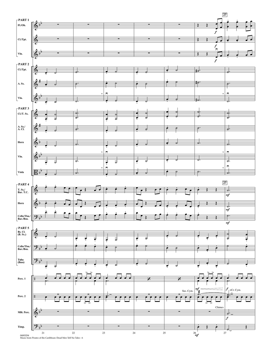 Music from Pirates of the Caribbean: Dead Men Tell No Tales - Conductor Score (Full Score) Concert Band scores gallery preview page 5