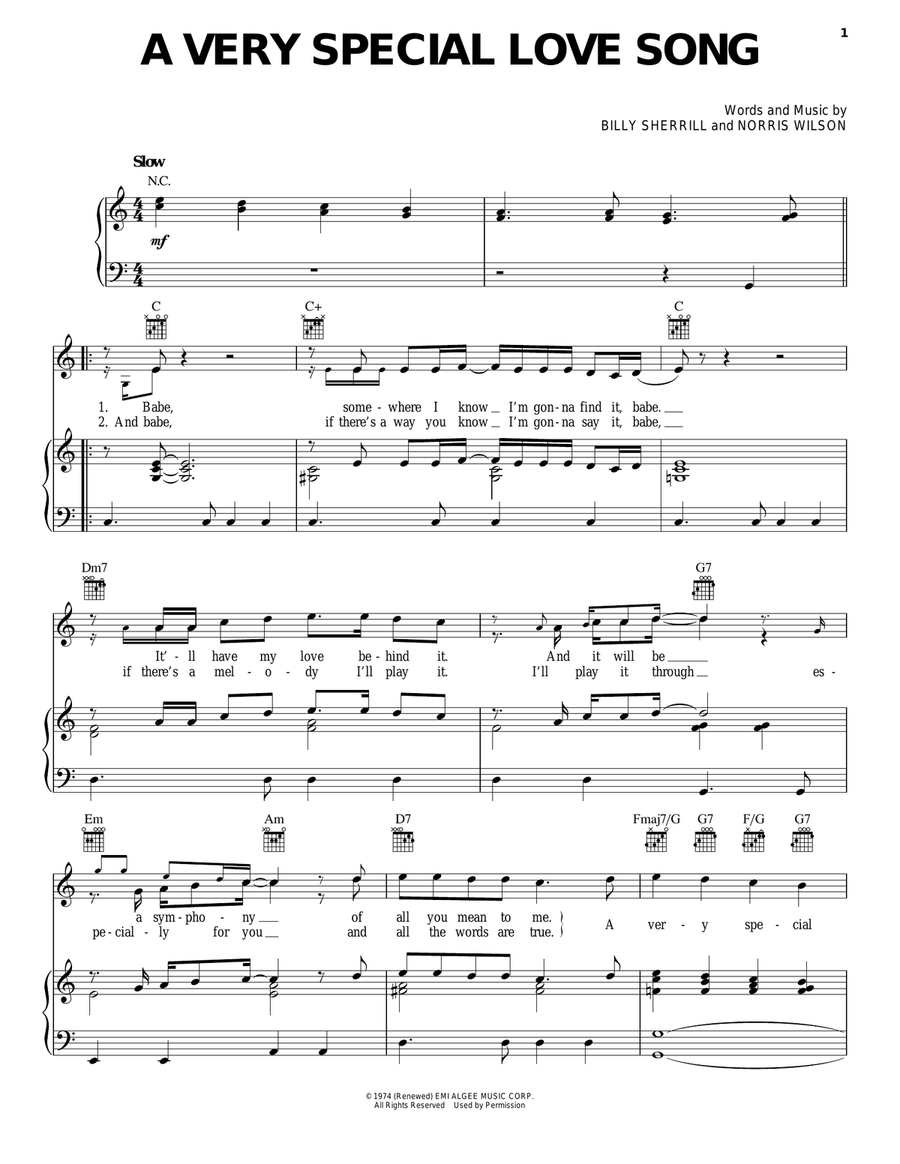 A Very Special Love Song Piano, Vocal, Guitar scores gallery preview page 1
