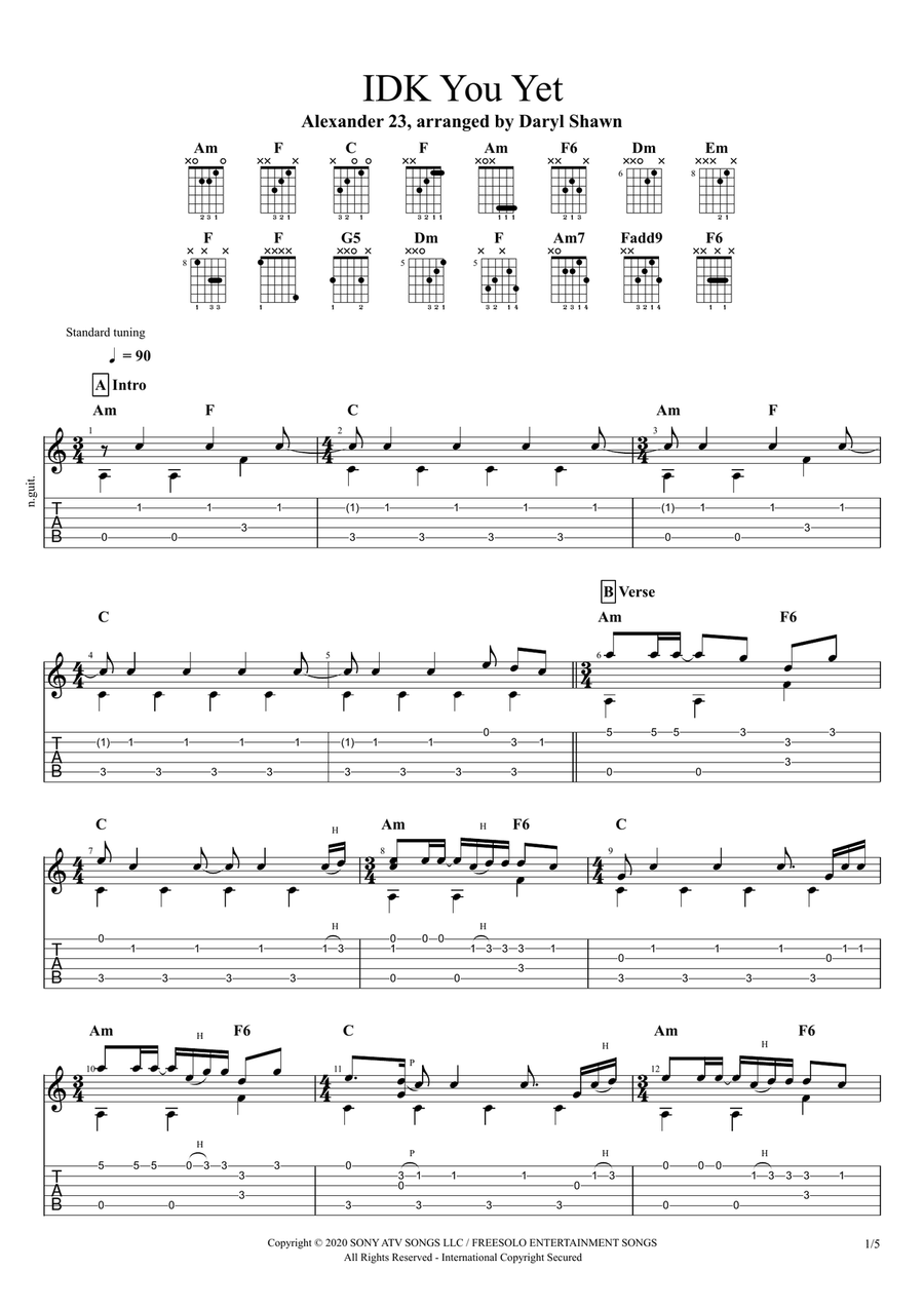 Idk You Yet Guitar Tablature scores gallery preview page 1
