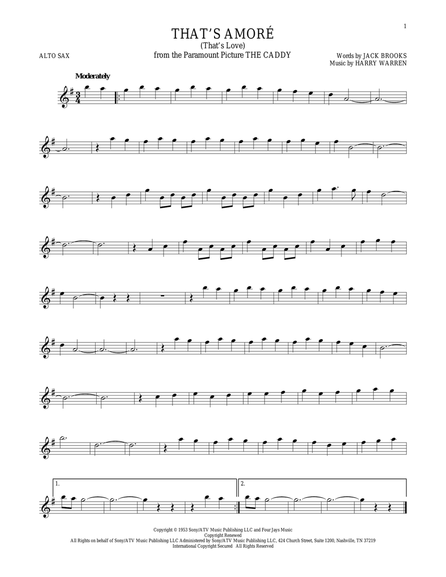 That's Amore (That's Love) Alto Saxophone scores gallery preview page 1