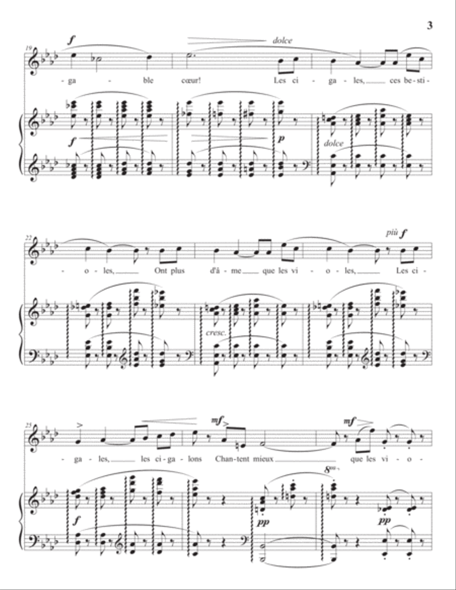 CHABRIER: Les cigales (transposed to A-flat major) Voice scores gallery preview page 4