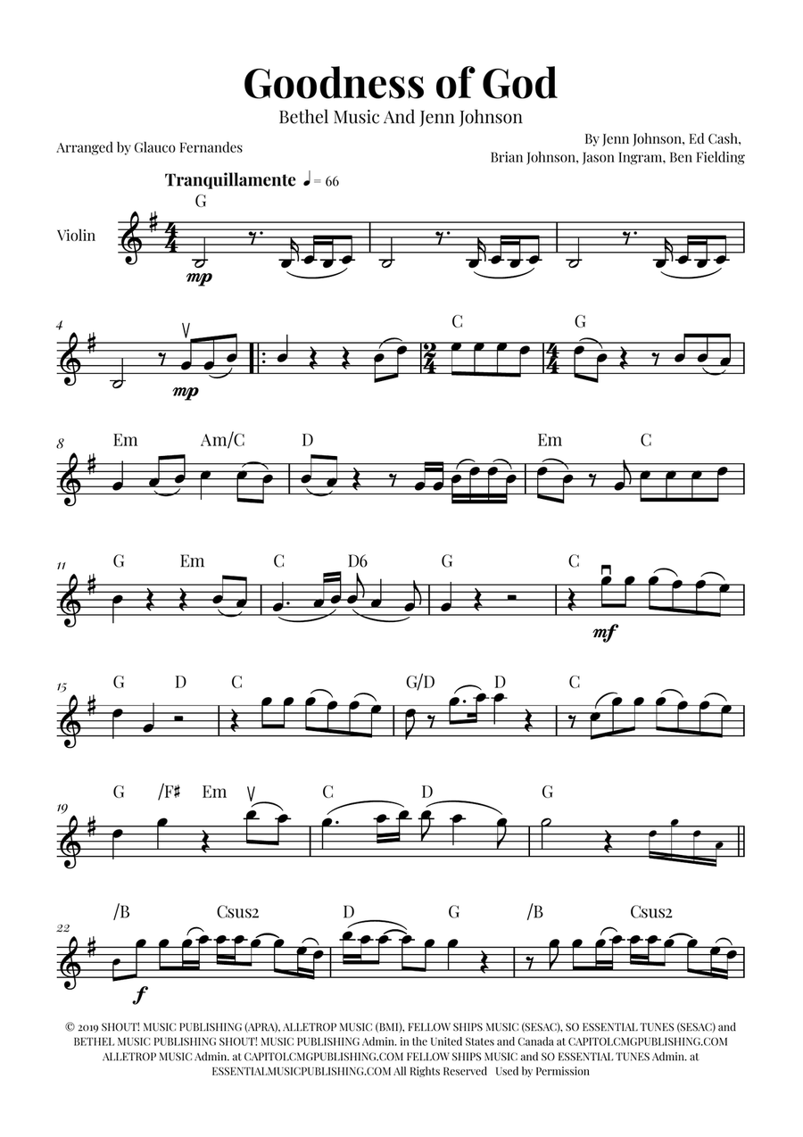 Goodness Of God Violin Solo scores gallery preview page 1