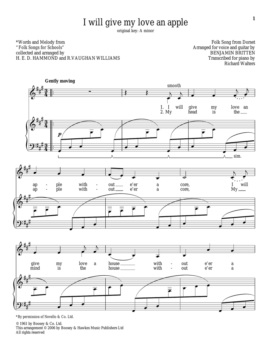 I Will Give My Love An Apple Piano, Vocal scores gallery preview page 1