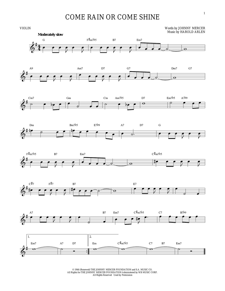 Come Rain Or Come Shine Violin Solo scores gallery preview page 1