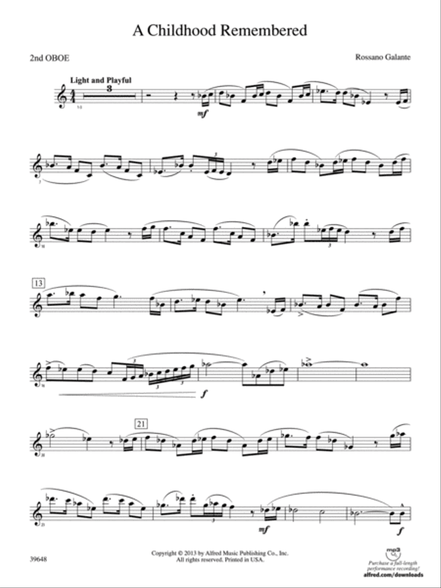 A Childhood Remembered: 2nd Oboe Concert Band scores gallery preview page 1