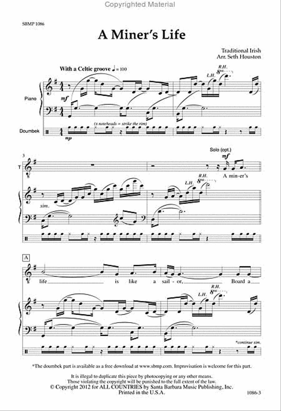 A Miner's Life - SATB Octavo 4-Part scores gallery preview page 2