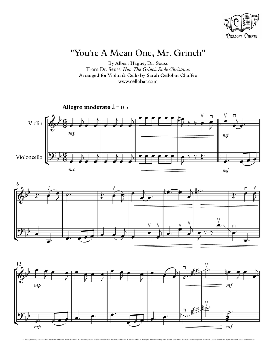 You're A Mean One, Mr. Grinch String Duet scores gallery preview page 1