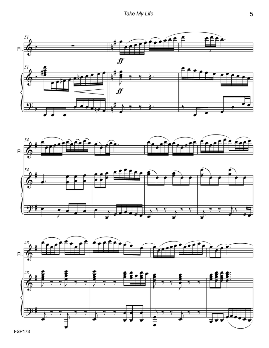 TAKE MY LIFE (and Let It Be Consecrated) - FLUTE SOLO with Piano Accompaniment (Grade 4) Flute Solo scores gallery preview page 5