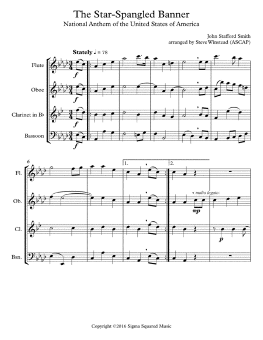 The Star-Spangled Banner for Woodwind Quartet Woodwind Quartet scores gallery preview page 2