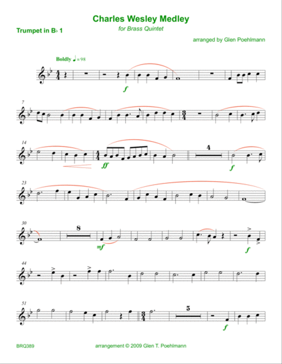 CHARLES WESLEY MEDLEY - unaccompanied BRASS QUINTET (12 hymn medley) Brass Quintet scores gallery preview page 6