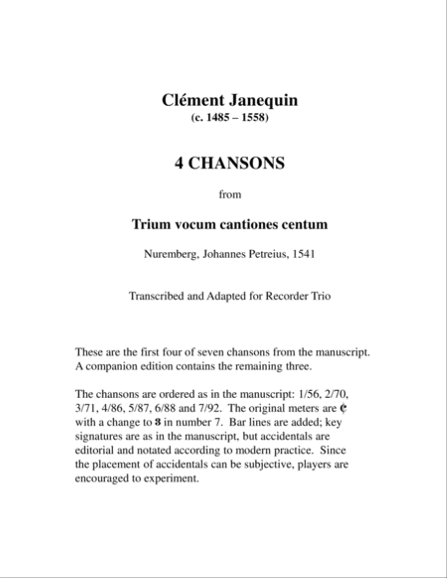 Four Renaissance Chansons for Recorder Trio Recorder scores gallery preview page 2