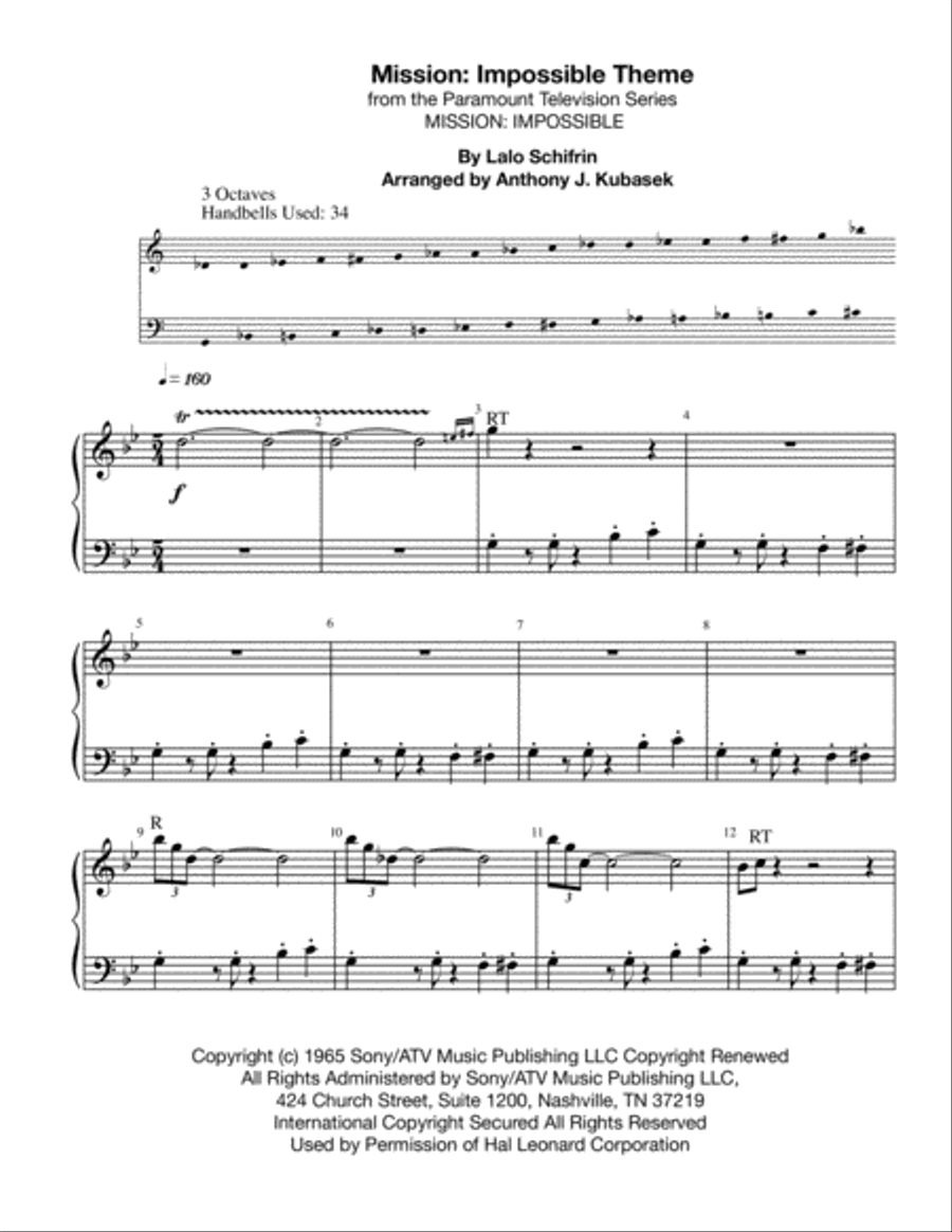 Mission: Impossible Theme from the Paramount Television Series MISSION: IMPOSSIBLE Handbell Choir scores gallery preview page 1