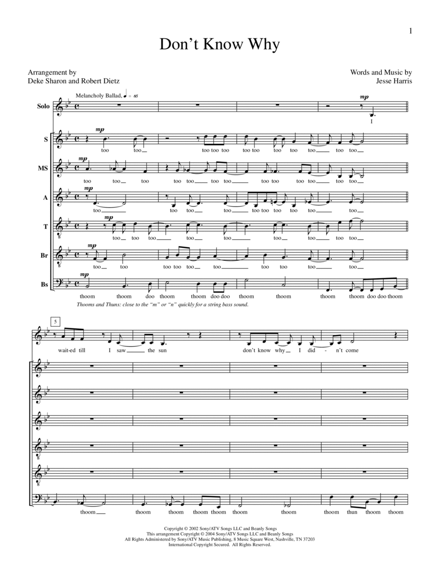 Don't Know Why A Cappella scores gallery preview page 1